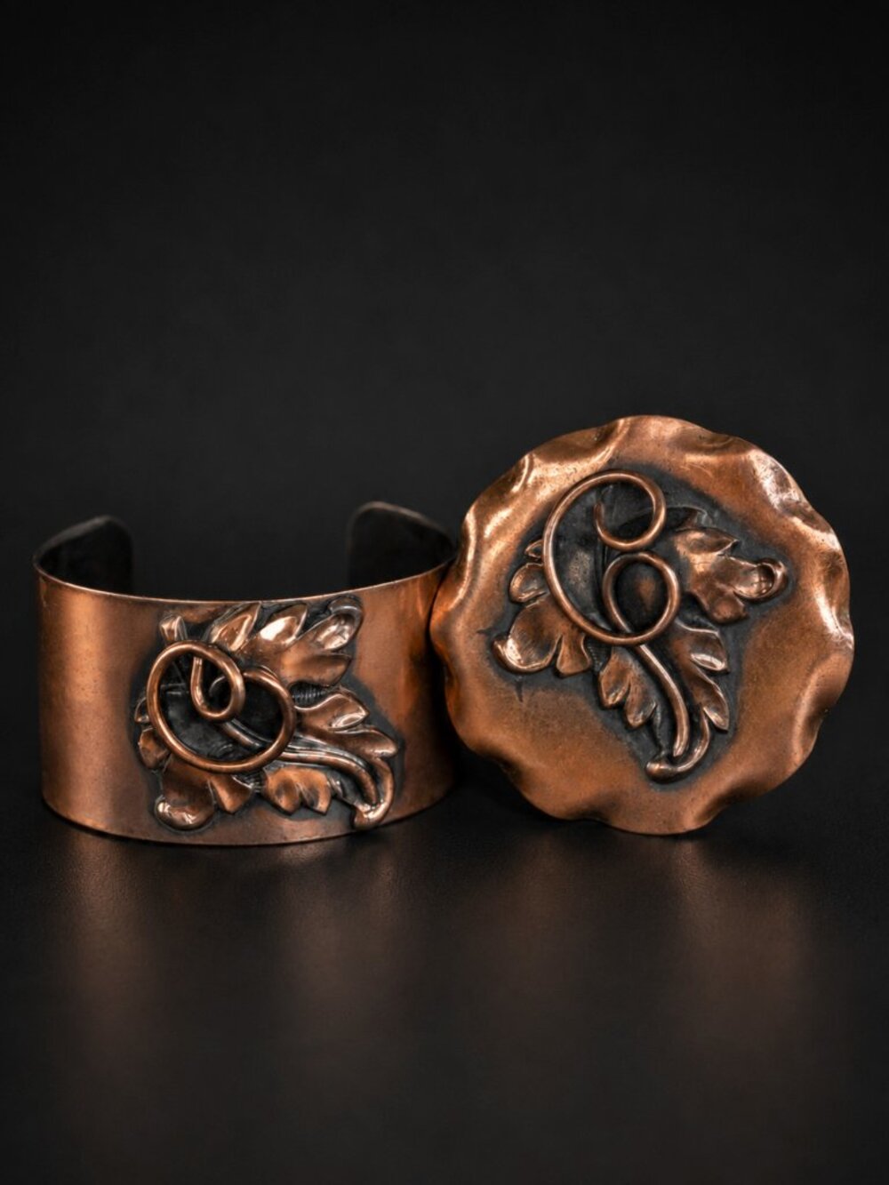 Vintage Roslyn Hoffman Copper Cuff & Convertible Pendant Brooch Set * California